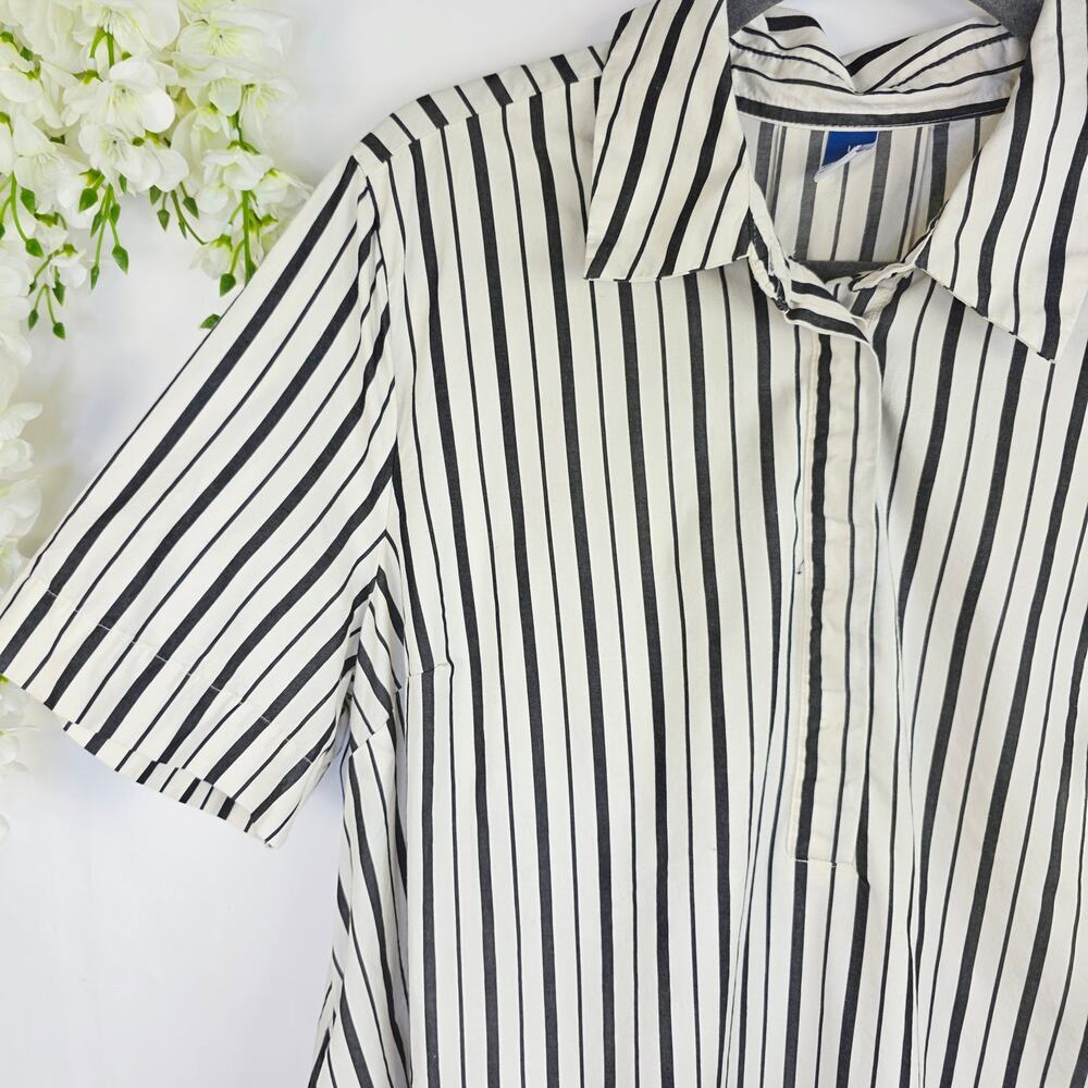 Old Navy Mini Shirt Dress Large Gray White Stripe Collar Preppy Academia Office - Picture 6 of 16